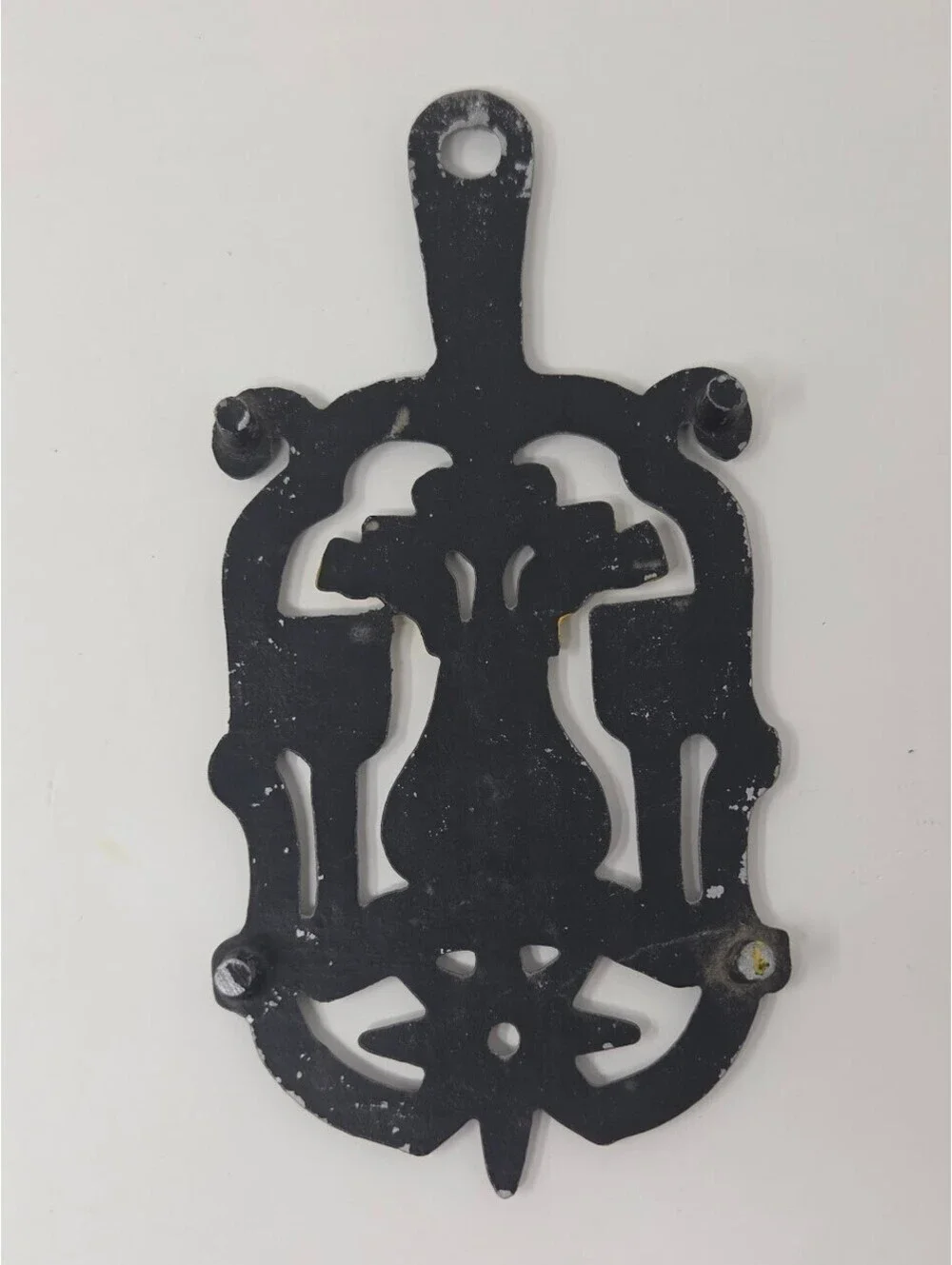 Vintage Cast Iron Trivet Wall Hanging With Floral Candle And Heart Motif Decor